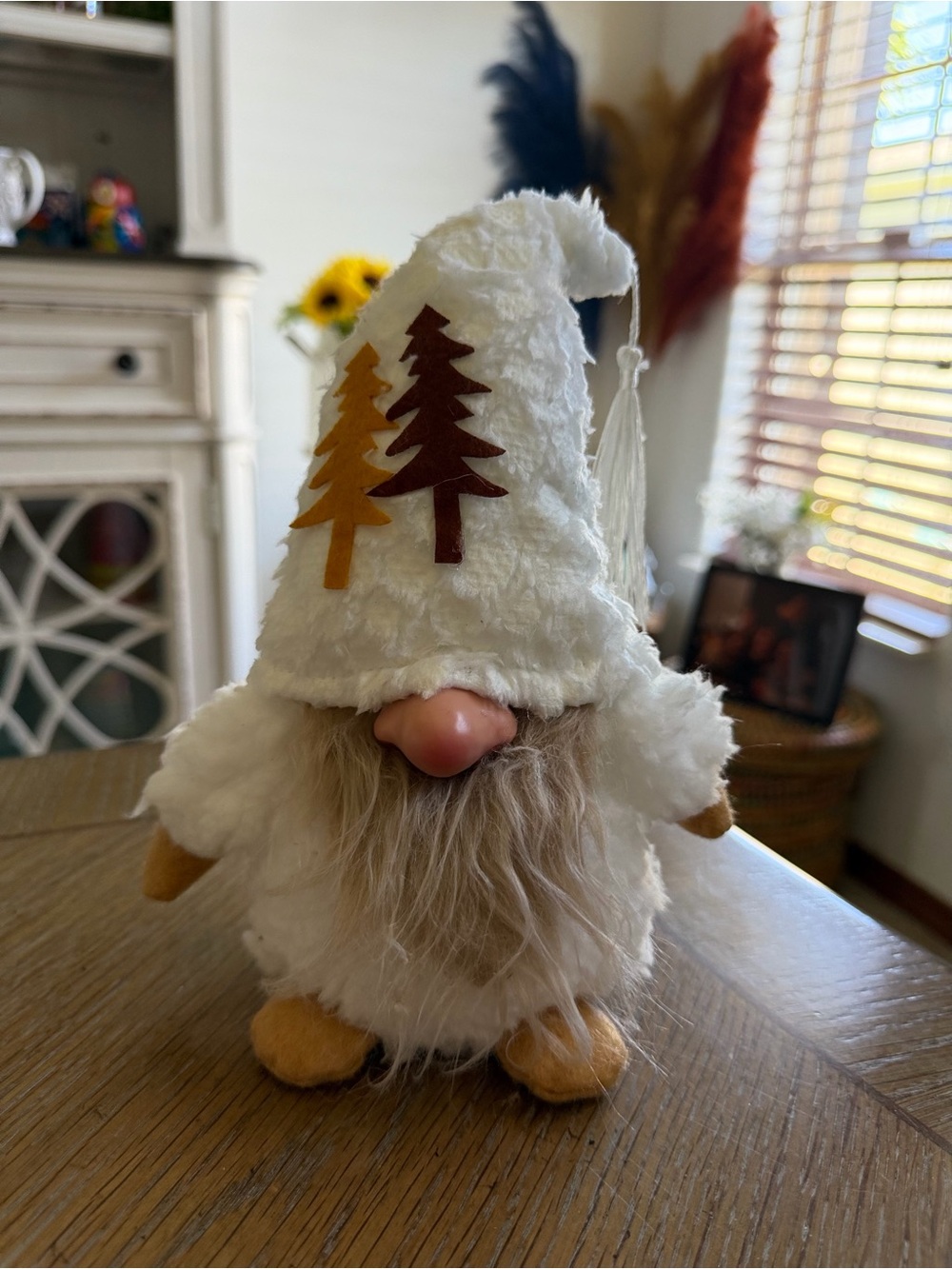 White Plush Woodland Gnome Accent Figurine - Home Accents